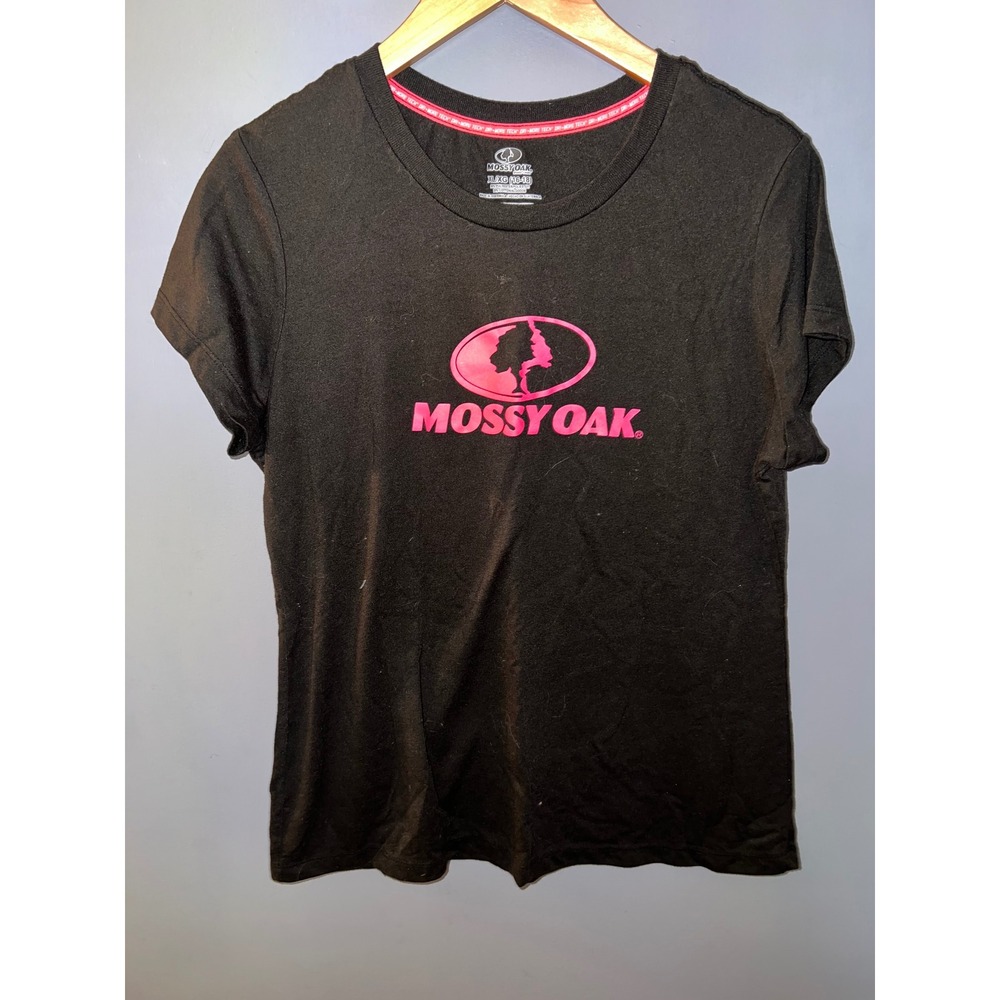 Mossy Oak Girls XL 16-18 Black Pink Logo Dri-More Tech Short Sleeve T-Shirt